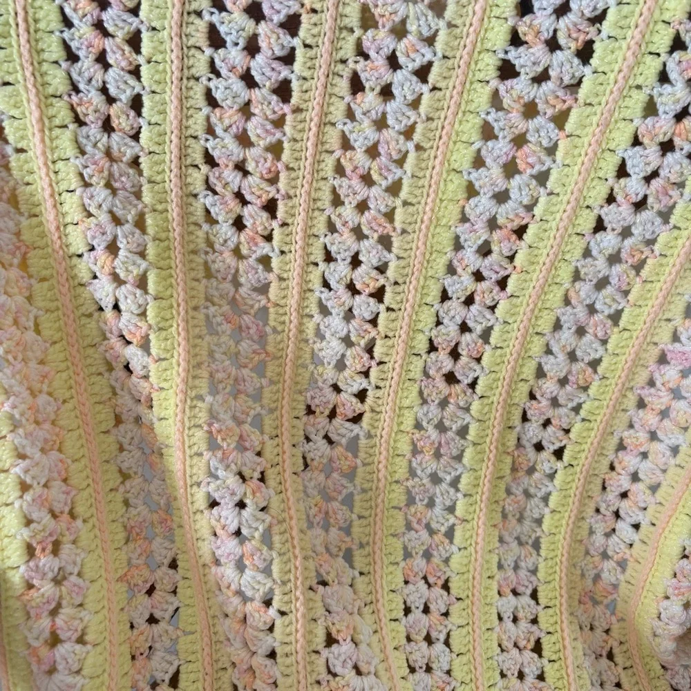 Vintage crochet baby blanket yellow small pet throw